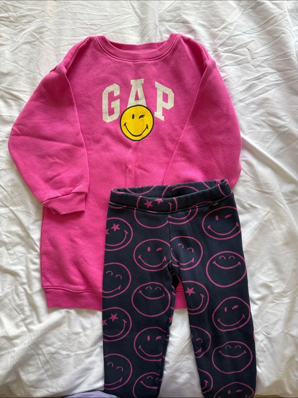 GAP Hot Pink Smiley Sweatshirt Dress with Black & Pink Smiley Leggings